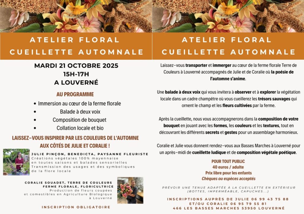 Flyer atelier 21 octobre 2025 Terre de Couleurs Benedicta